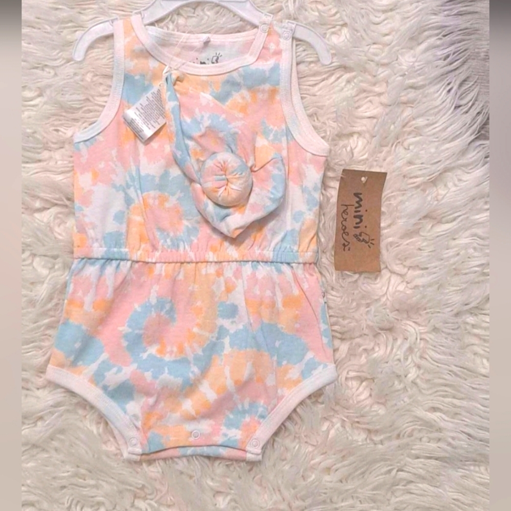 Brand New Mini Heroes Pastel Tie-Dye Baby Romper with Headband Playwear Set